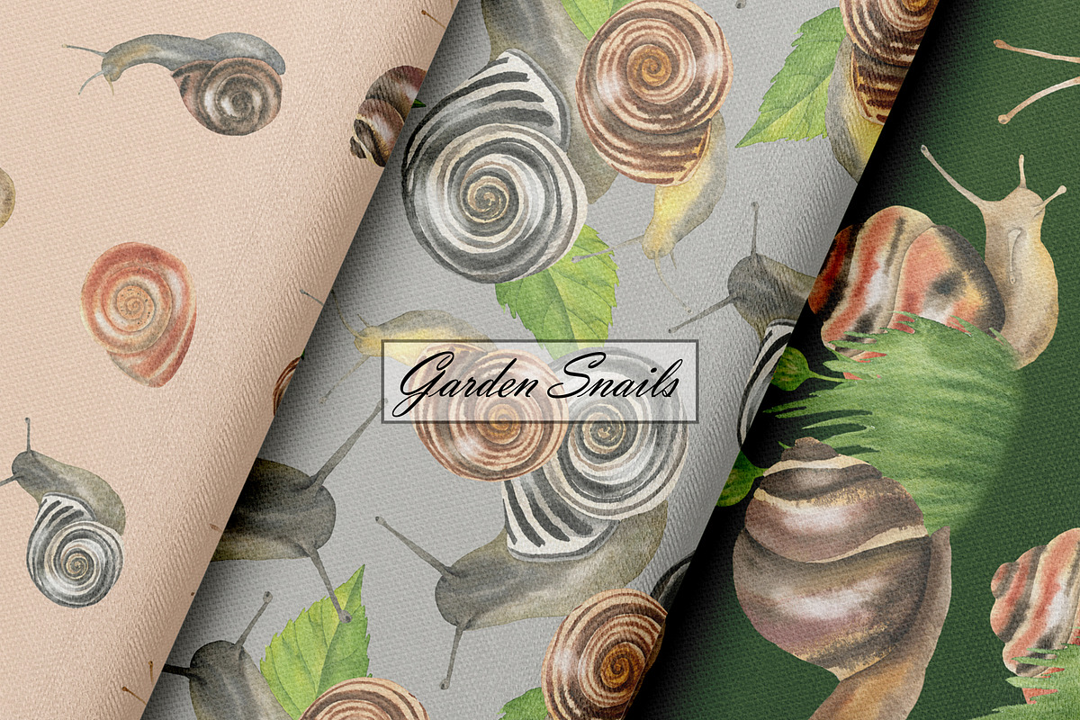 Watercolor Snail Seamless Patterns, an Animal Illustration by OlDm_Shop (Photo 6 of 10)