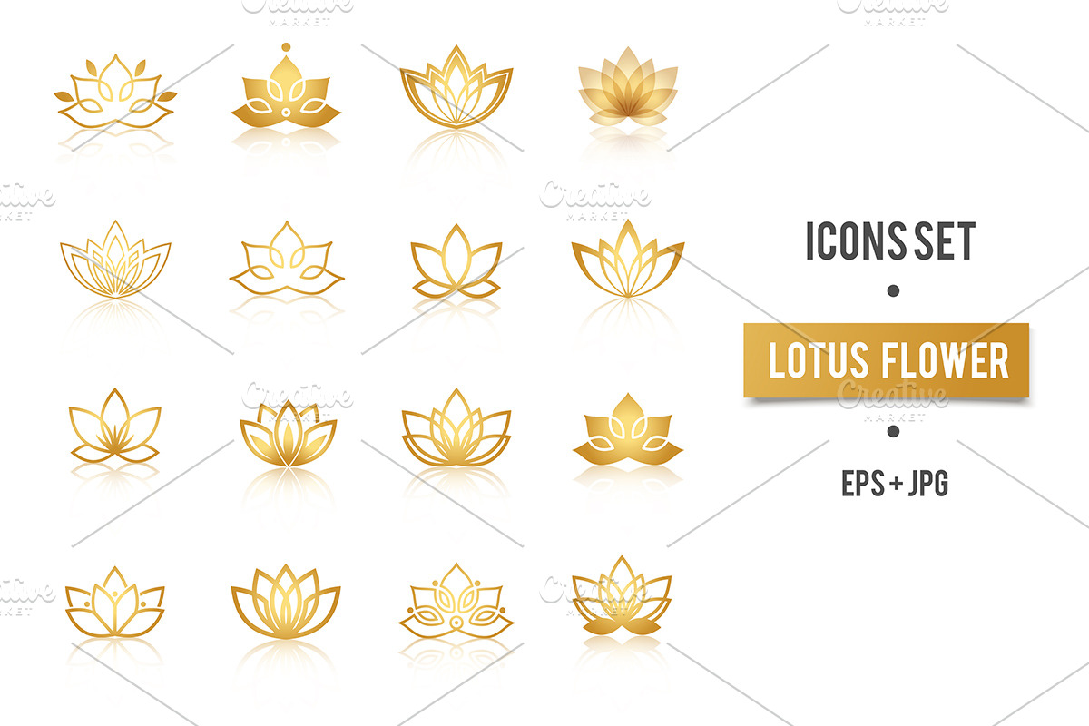 Lotus golden symbols vector set, an Outline Icon by LoveDesignShop