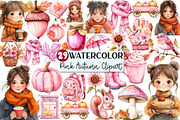 Watercolor Pink Fall Autumn Clipart, an Illustration by Rose Art (Thumbnail 1 of 4)
