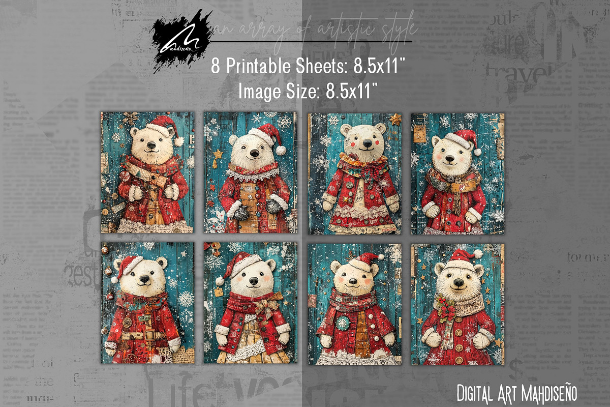 Cute Xmas Polar Bear Scrappapers, an Animal Illustration by Digital Art Mahdiseño (Photo 5 of 10)