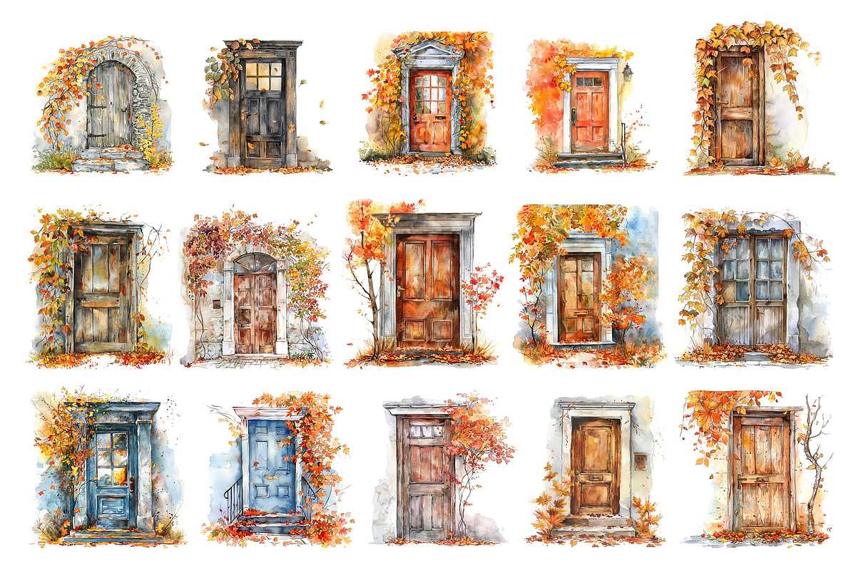 Watercolor autumn doors PNG, a Seasonal Illustration by dashtik (Photo 5 of 6)