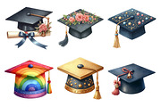 Watercolor Graduation Cap Clipart, an Illustration by Daily.Designs (Thumbnail 2 of 5)