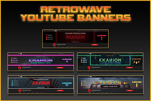 Retro-wave 80's YouTube Banner set