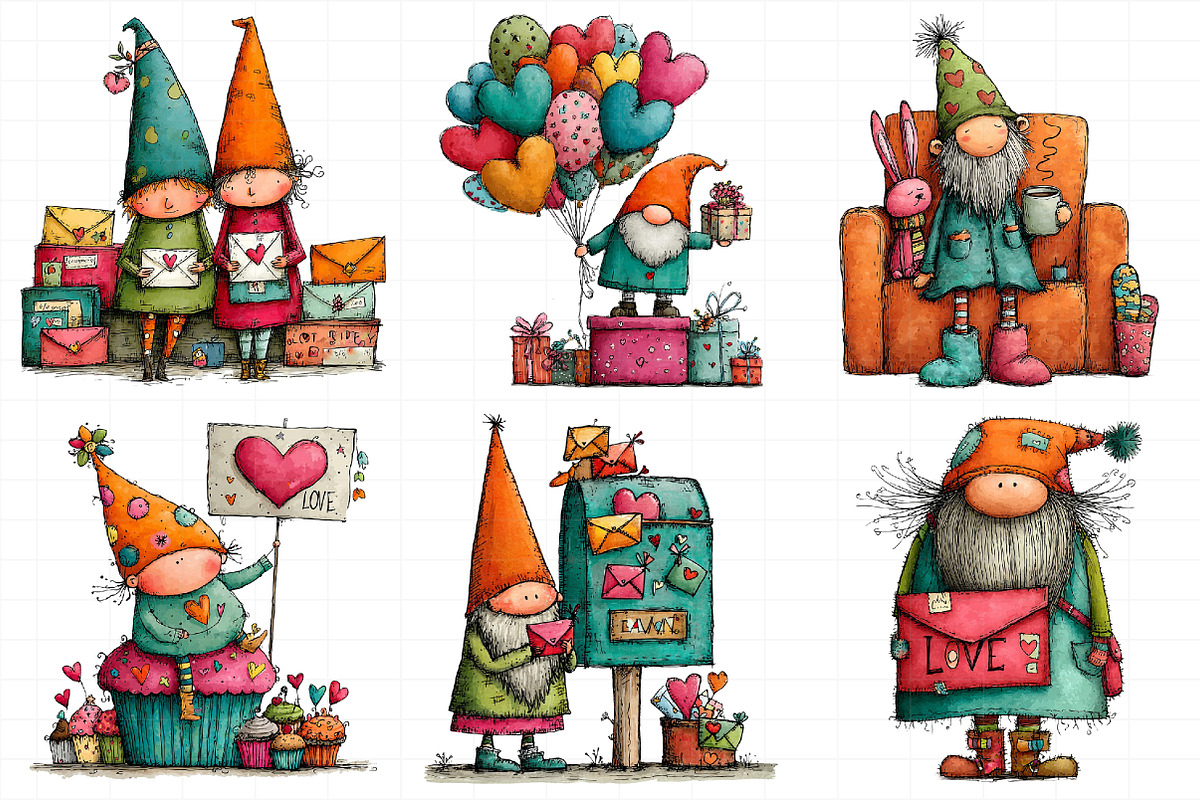 Watercolor Valentines Gnome Clipart, an Illustration by Daily.Designs (Photo 3 of 5)
