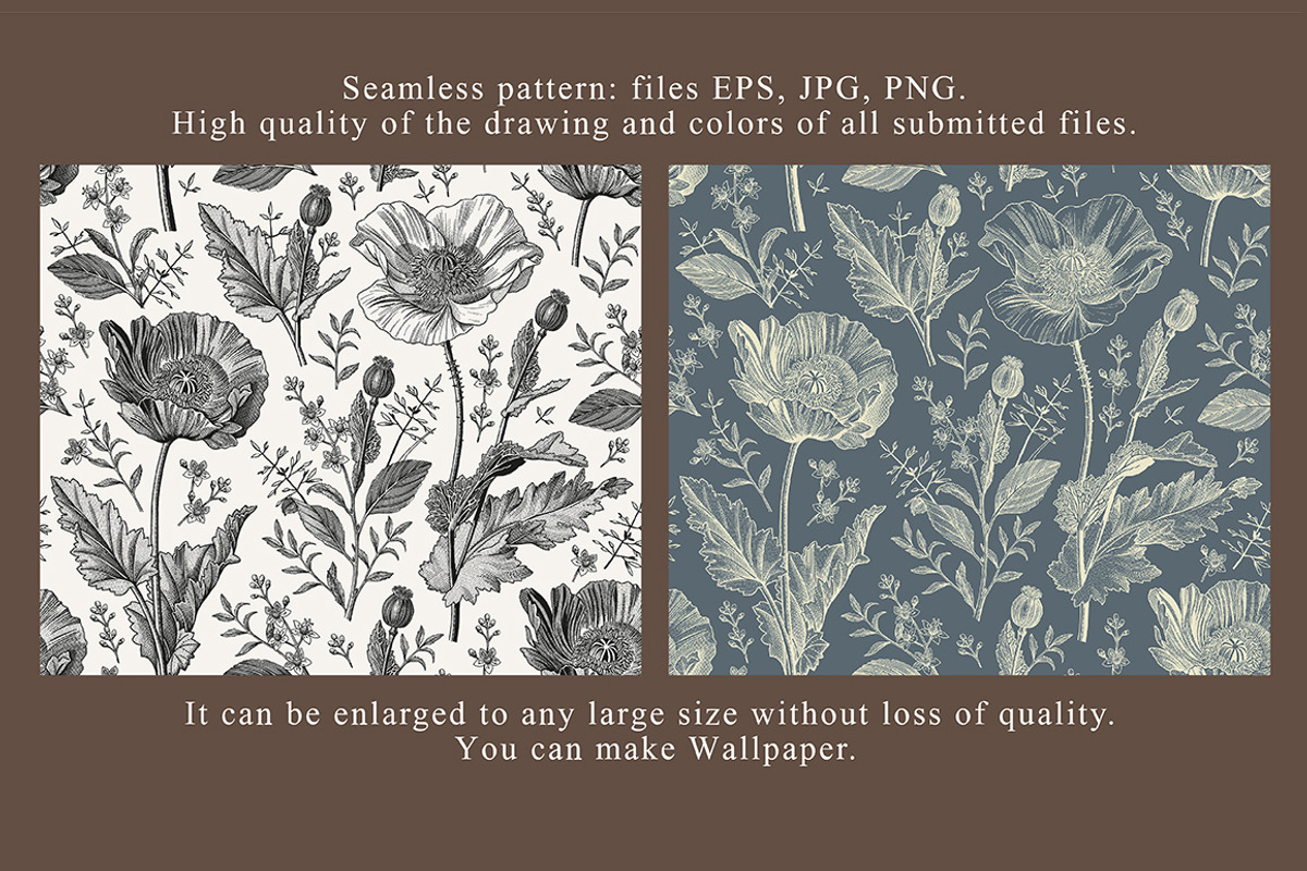 Seamless Set Flowers Poppy Poppies, a Pattern Graphic by Vintage (Photo 4 of 14)