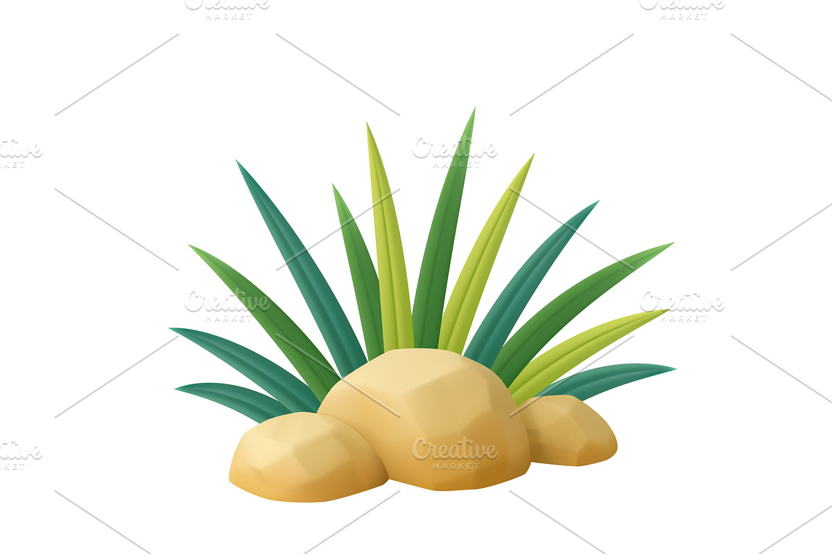3d Desert Plant with Rocks on White, an Object Illustration by ModVector
