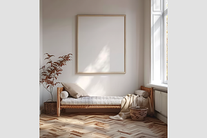 Mockup Frame in a Cozy Beige Room, an Architecture Photo by GFXCity
