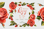 Red roses PNG watercolor flower set, a Seasonal Illustration by WatercolorPNG.com (Thumbnail 1 of 8)