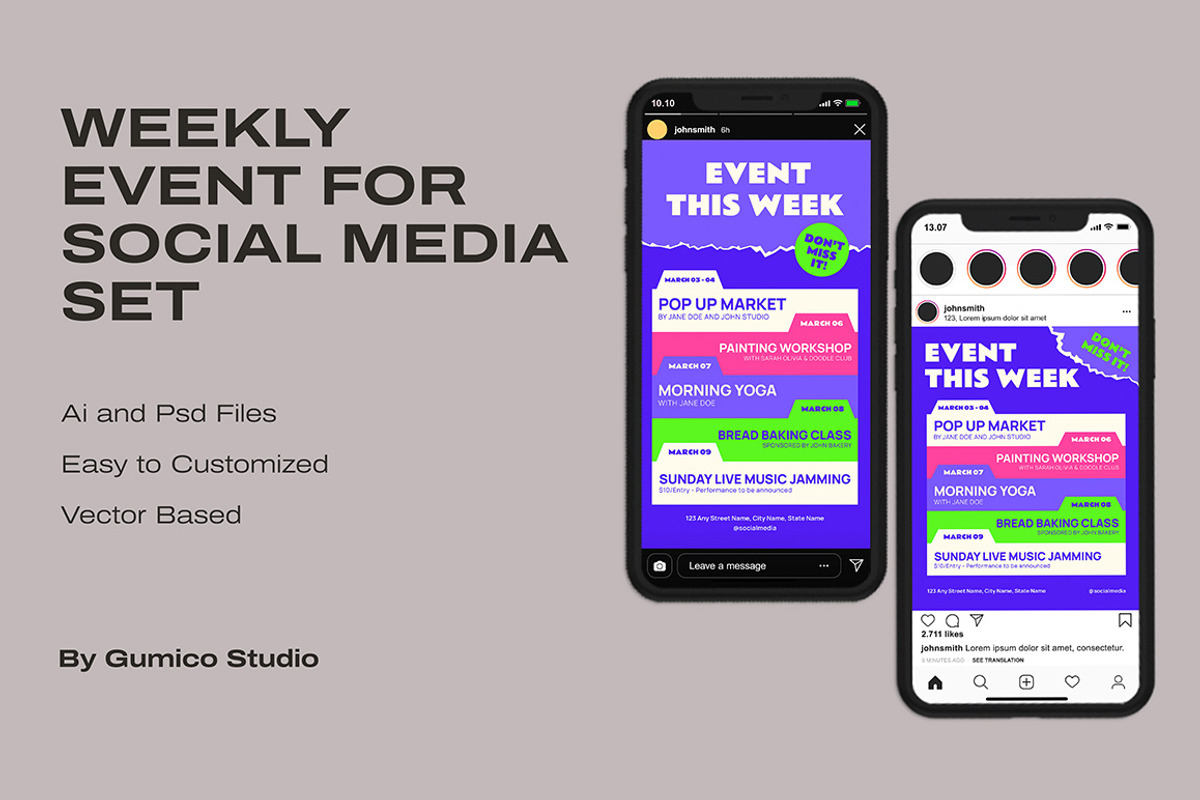 Weekly Event For Social Media Set, a Social Media Template by Gumico Studio. (Photo 1 of 3)