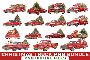 Christmas Red Truck PNG Bundle