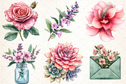 Sage Green Pink Flowers Clipart, an Illustration by DreamCafeArt (Thumbnail 4 of 7)