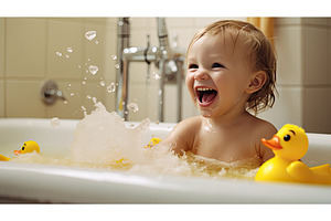toddler child smiling yellow ai, a Background Photo by pikepicture