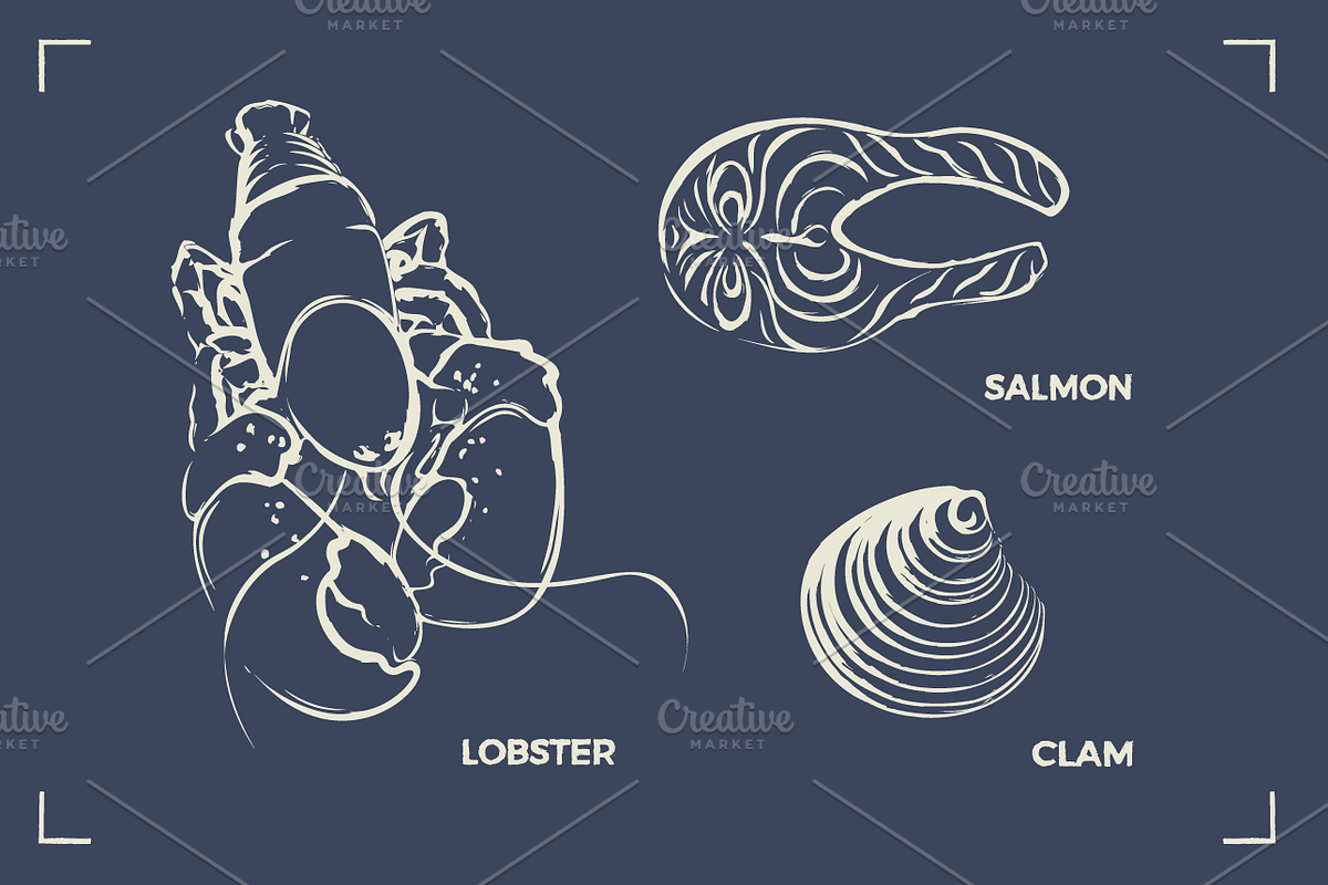SEAFOOD (30+ illustrations), a Food Illustration by Bonfloret Studio (Photo 6 of 9)