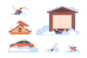 Roof, garage, car after snowfall, an Illustration by Valerie Bodnar