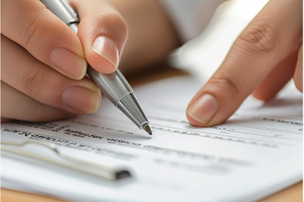 Businesswoman filling out important, a Business Photo by Ylivdesign
