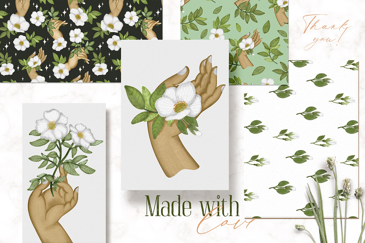 Cherokee rose clipart pattern set, a Decorative Illustration by Yelloo Fish (Photo 21 of 21)