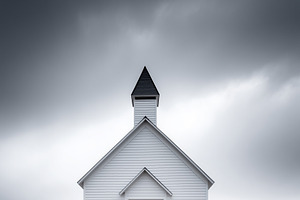 Minimalist white wooden church with, an Architecture Photo by MistyDay