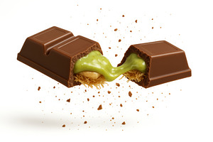 Chocolate bar split with green filli, a Photo by Dvoevnore photos
