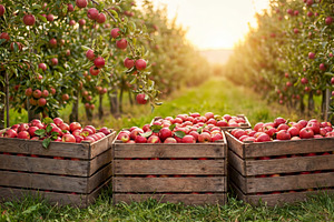 Wooden crates filled with red apples, a Food & Drink Photo by Volff