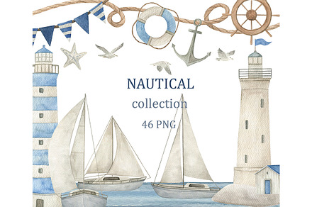 Watercolor Nautical Clipart Set, a Transportation Illustration by Natikka Art