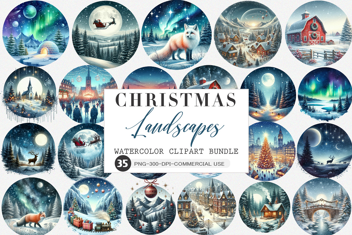 Christmas Landscapes Clipart, an Illustration by SinaCreation (Photo 1 of 7)