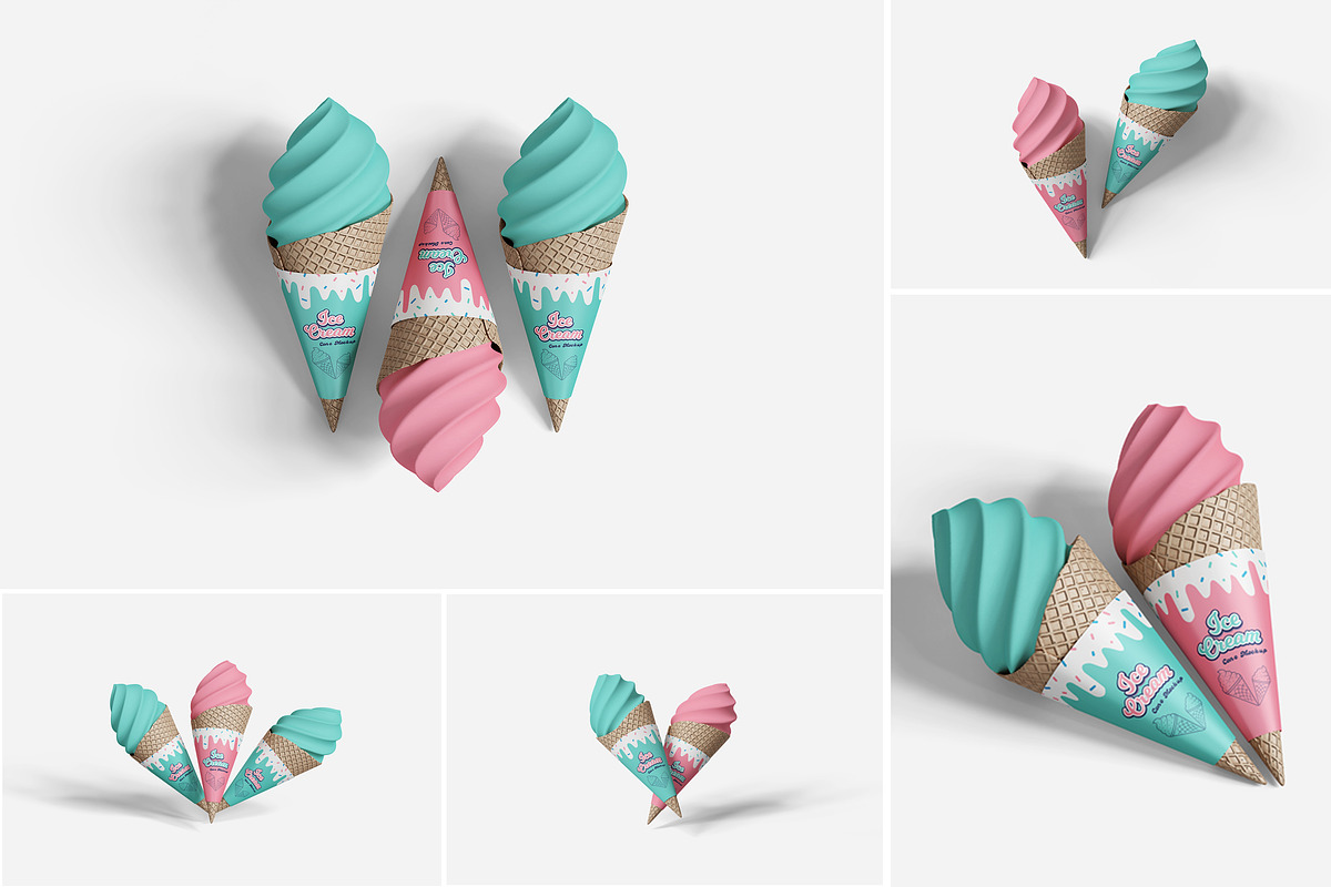 Ice Cream Cone Mockup PSD Branding, an Advertising Mockup by Indah (Photo 1 of 6)