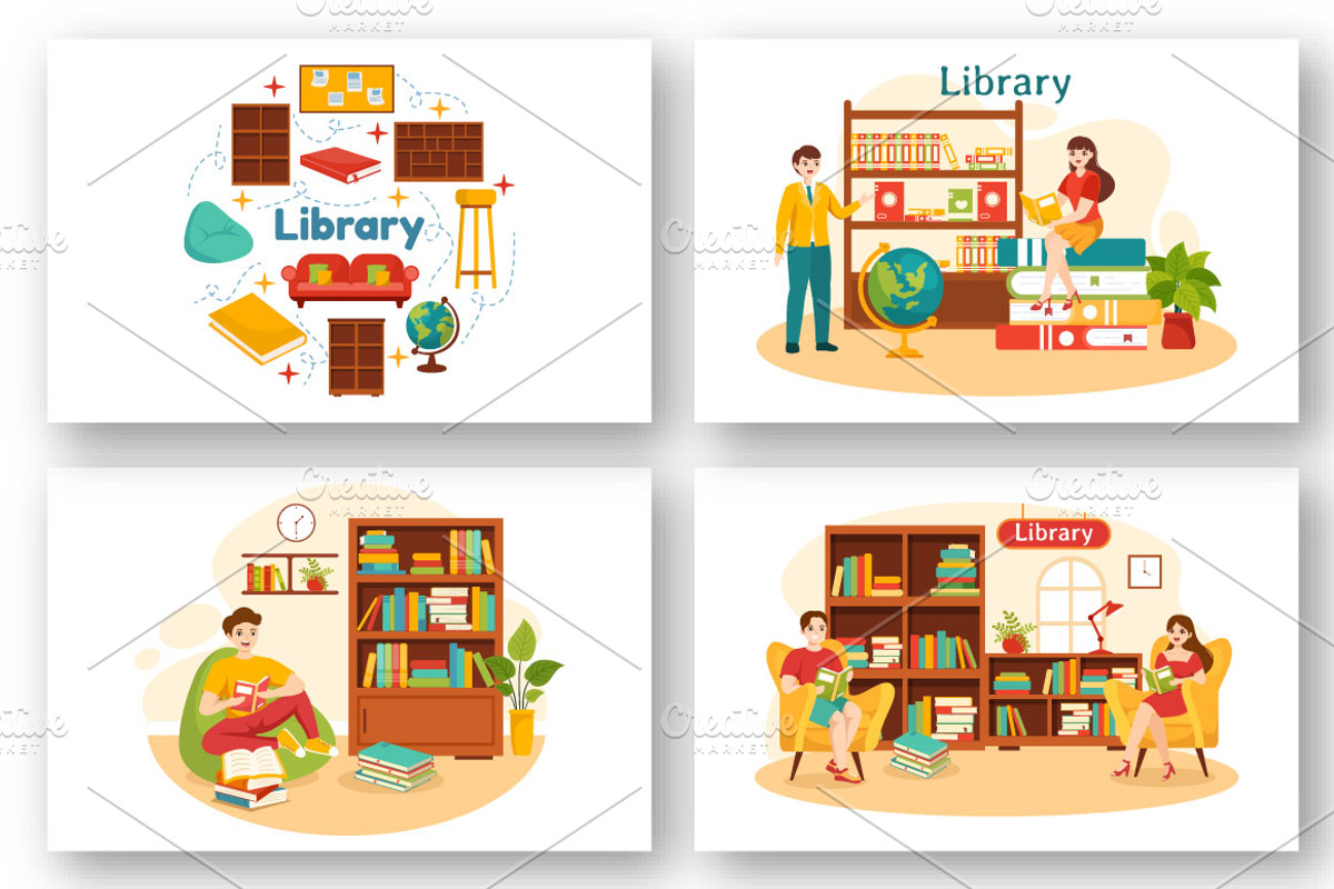 12 Library Vector Illustration, an Education Illustration by ...