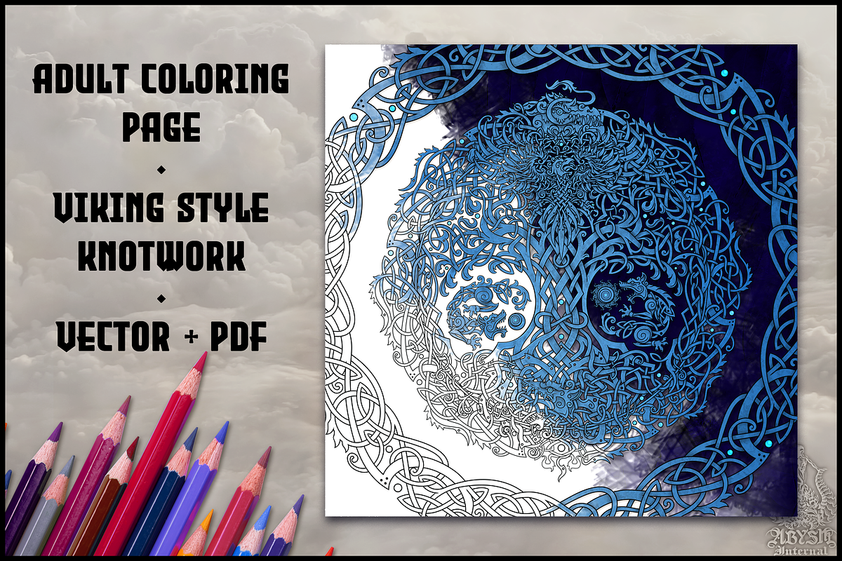Viking Yggdrasil Coloring Page, a Decorative Illustration by Abysm Internal (Photo 1 of 4)