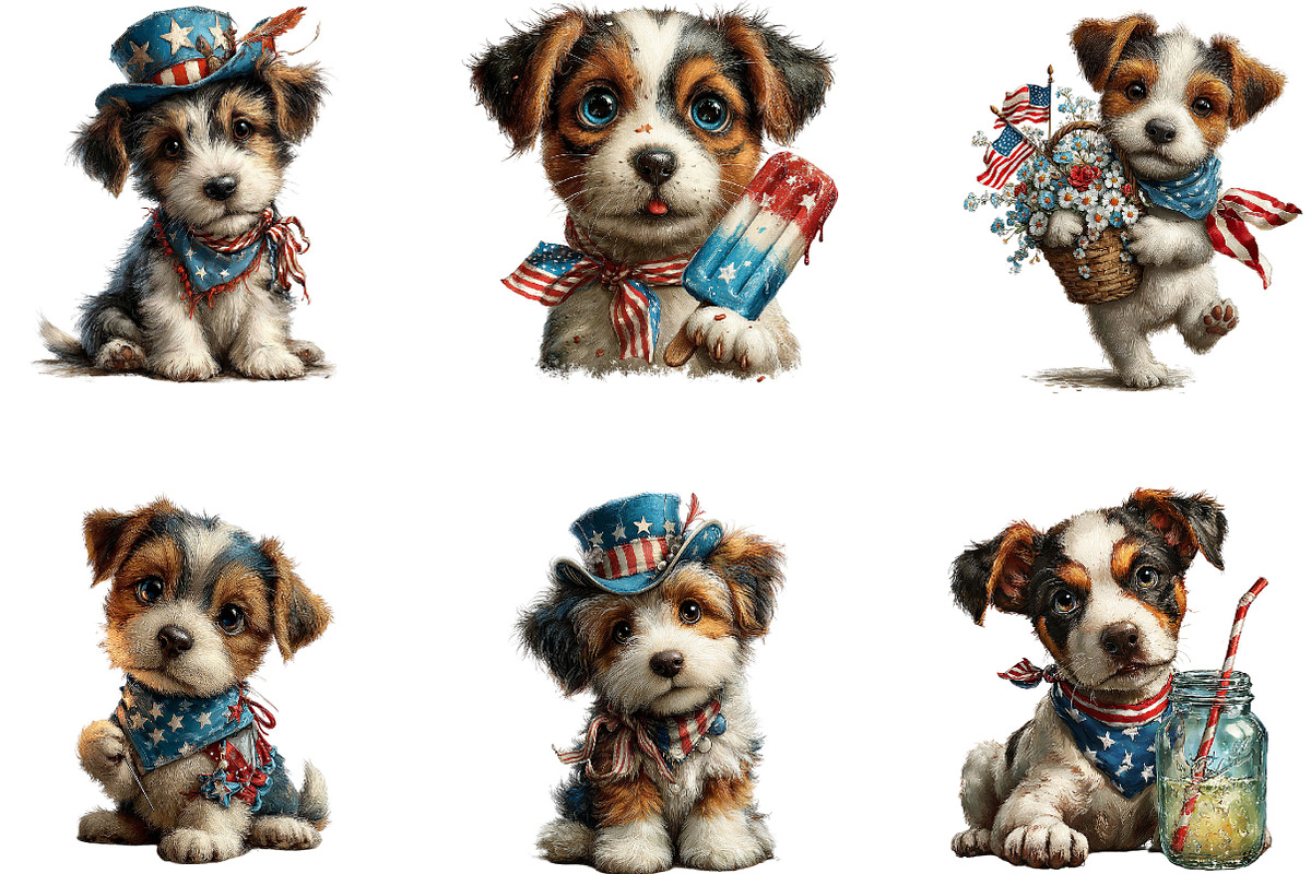 4th of July Dog Whimsical Clipart, an Animal Illustration by Designking (Photo 3 of 5)