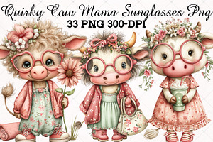 Quirky Cow Mama Sunglasses PNG, an Animal Illustration by RobertsArt