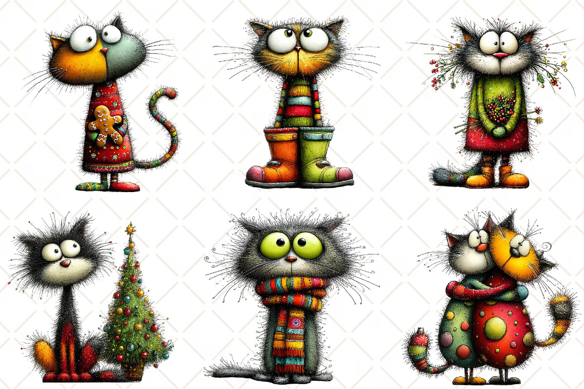 Whimsical Christmas Cats Clipart, an Illustration by Black Bird Studio (Photo 4 of 6)