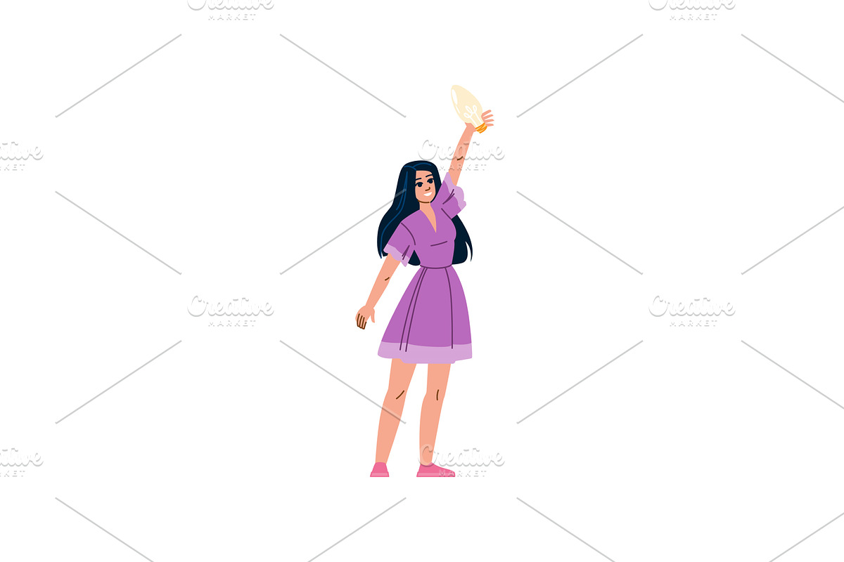 Young woman holding light bulb, an Education Illustration by pikepicture