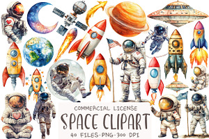 Space Watercolor Clipart, an Illustration by OK Design