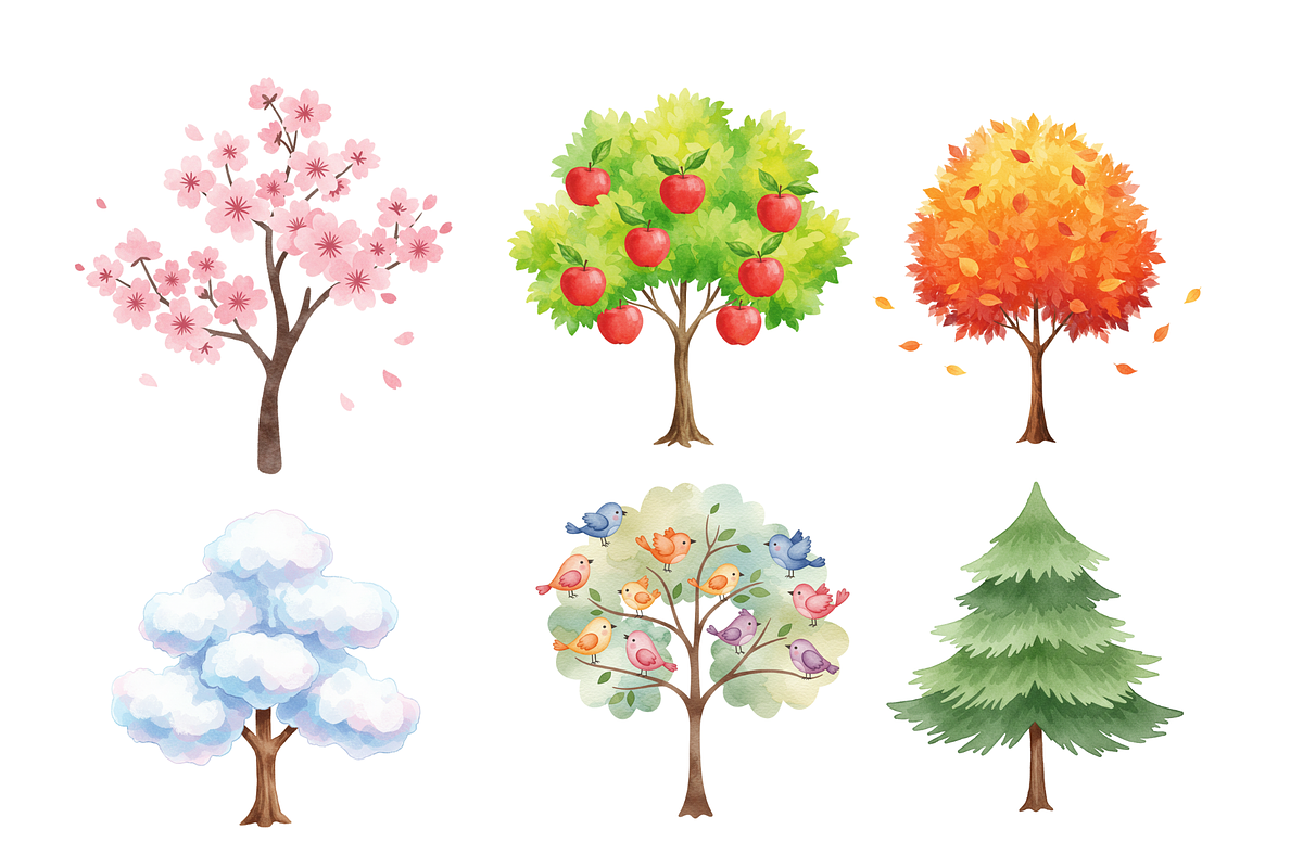 Watercolor Trees Clipart, a Decorative Illustration by BerryPieArt (Photo 2 of 4)