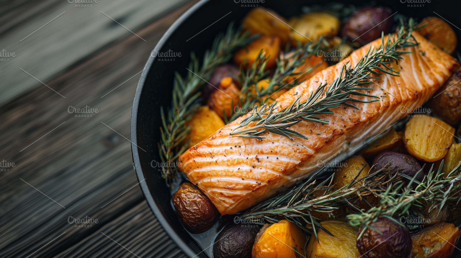 Grilled salmon fillet with roasted, a Food & Drink Photo by MistyDay