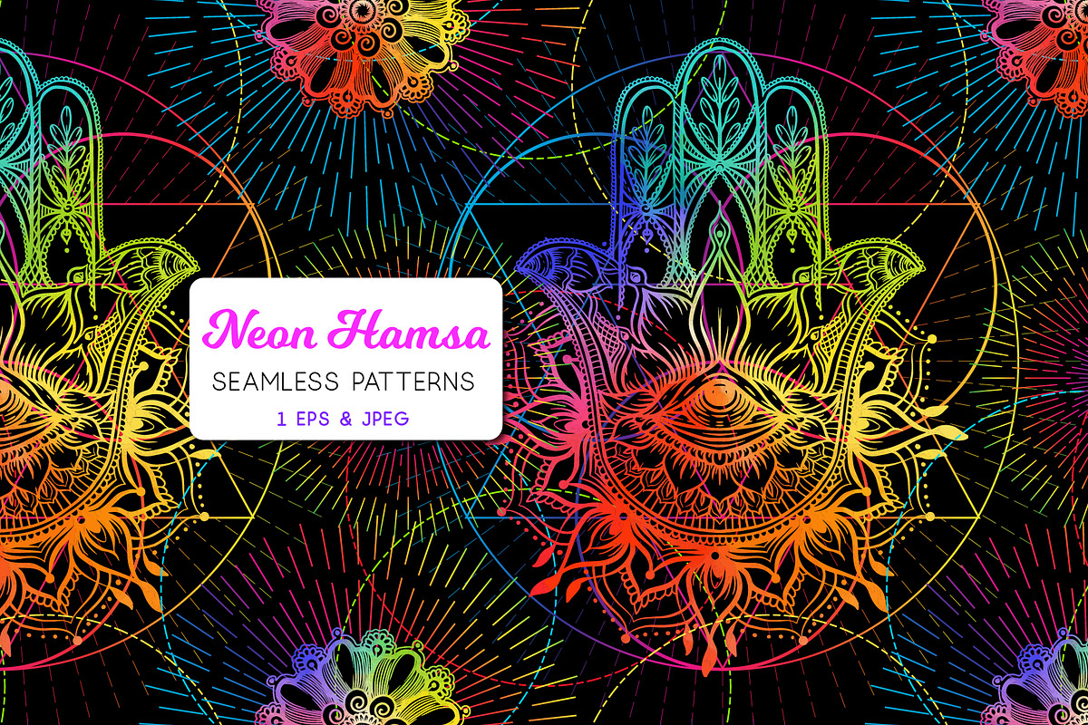Neon Hamsa Seamless Pattern, a Pattern Graphic by Elen-Lane (Photo 1 of 2)