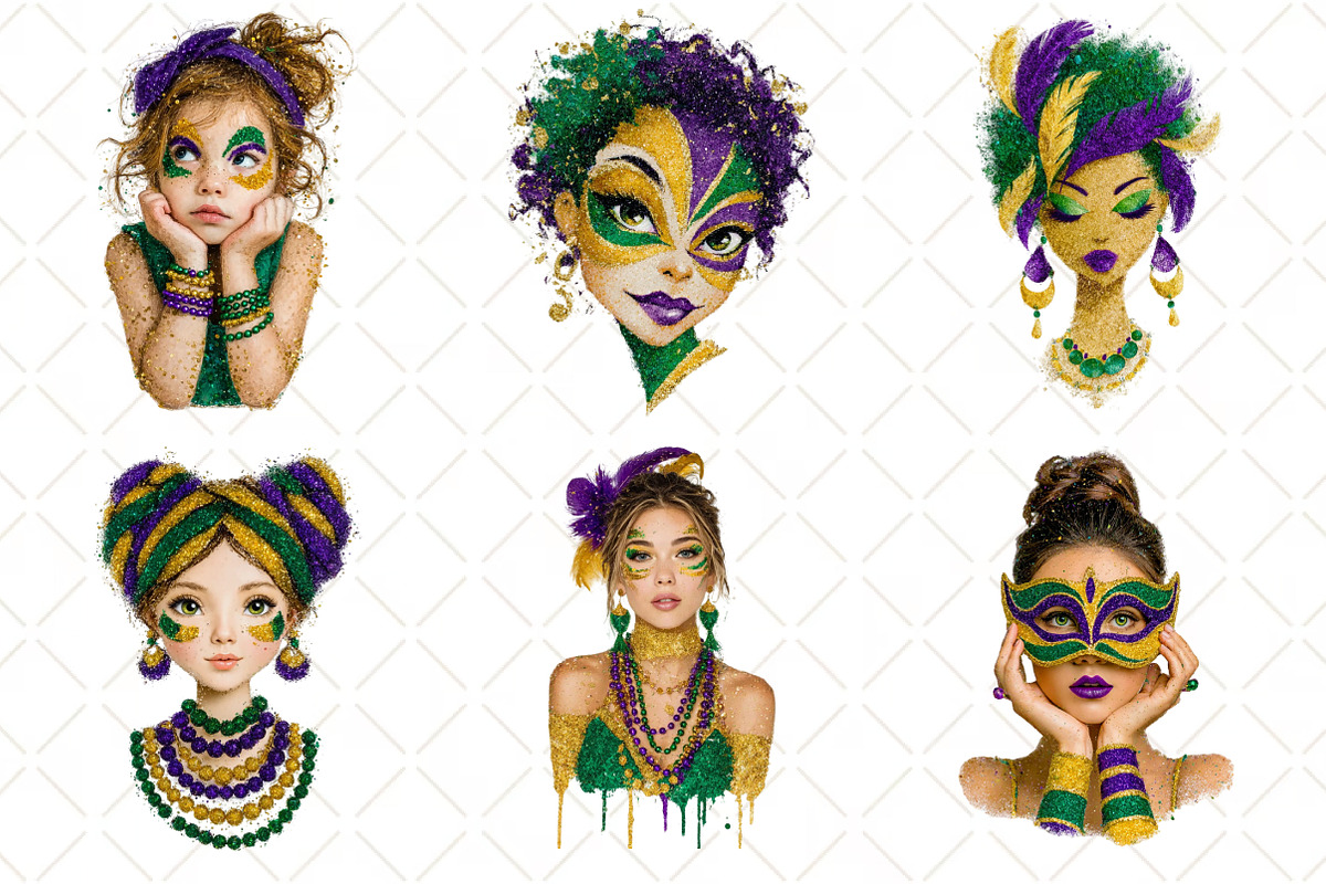 Mardi Gras Cute Girl Clipart, an Illustration by Black Bird Studio (Photo 5 of 6)
