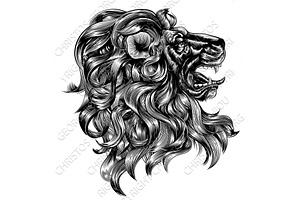 Vintage Woodblock Style Lion