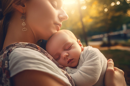 Sleeping newborn baby in mother, a Nature Photo by Ylivdesign