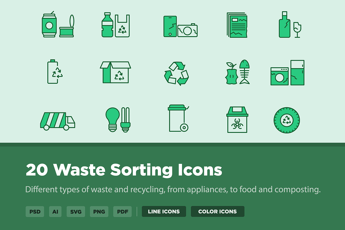 20 Waste Sorting Icons, an Icon by Creative VIP (Photo 1 of 5)