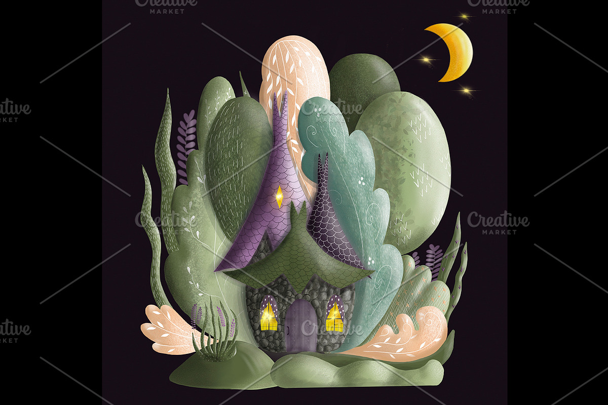 Fairytale house in the forest, a Texture Illustration by WildStrawberry Magic