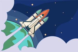 rocket launch into space vector, a Decorative Illustration by zyxroun shop