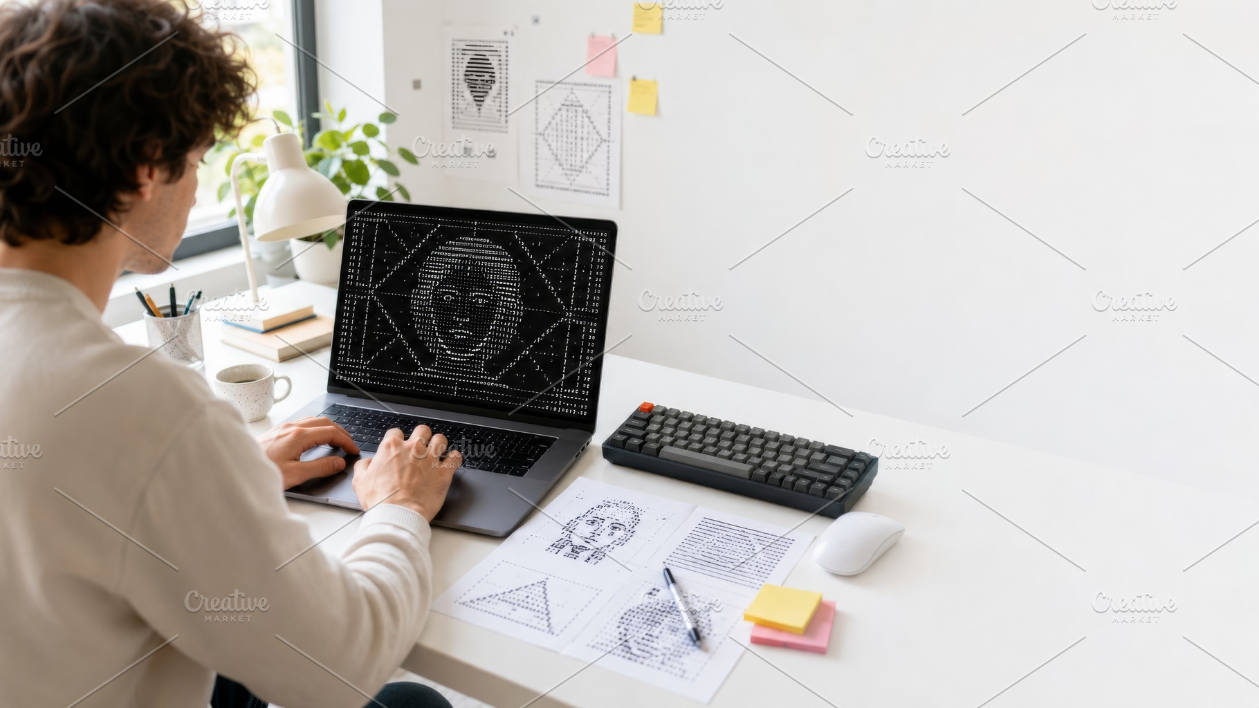 Man working on ASCII art design at d, a Photo by Dvoevnore photos