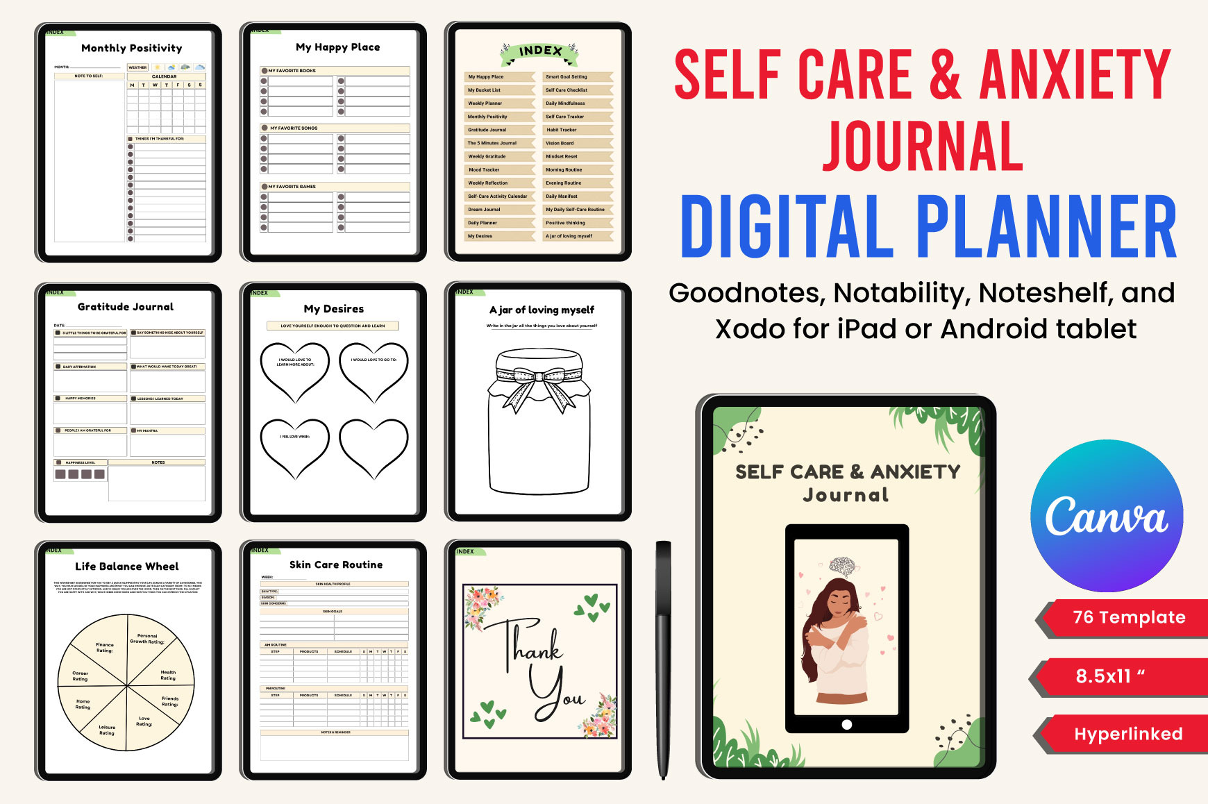 Digital Self Care & Anxiety Journal