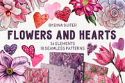 Hearts & Flowers Valentine clipart, a Pattern Graphic by Dina Guiter (Thumbnail 1 of 13)