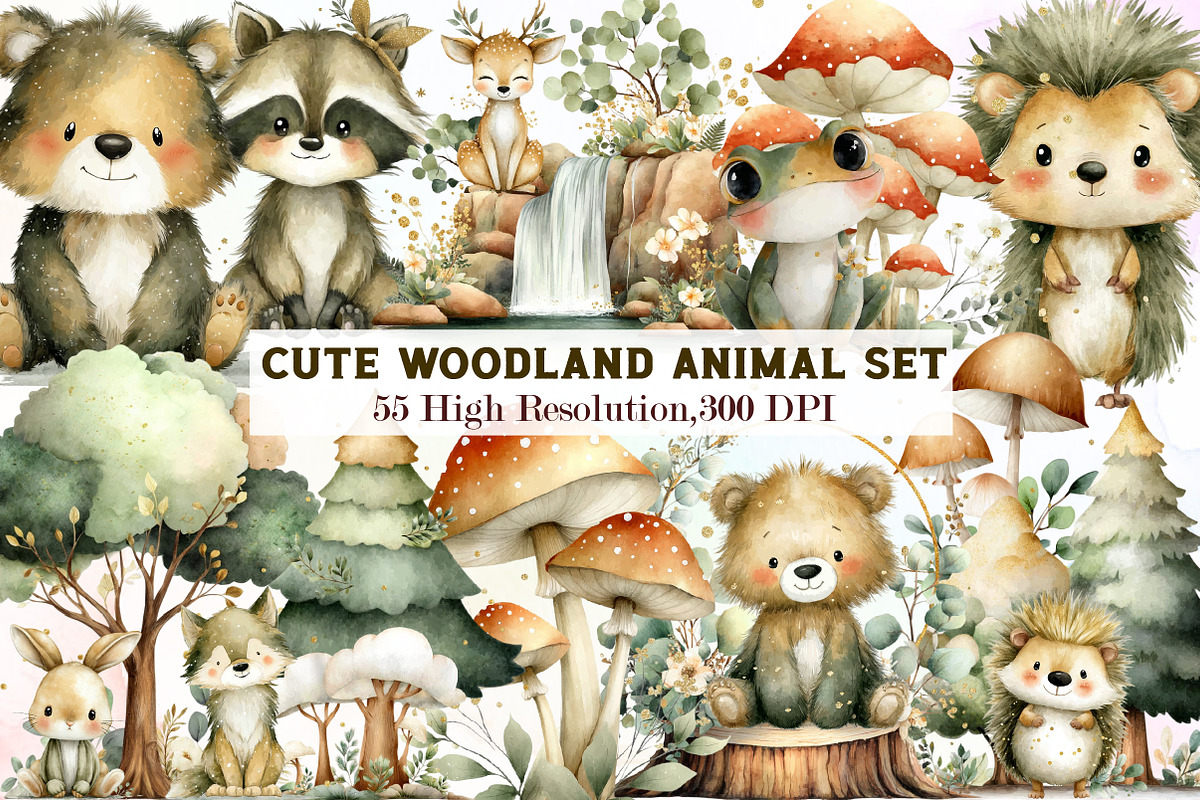 Cute Woodland Animal Clipart, an Illustration by Sublimation Artist (Photo 1 of 7)