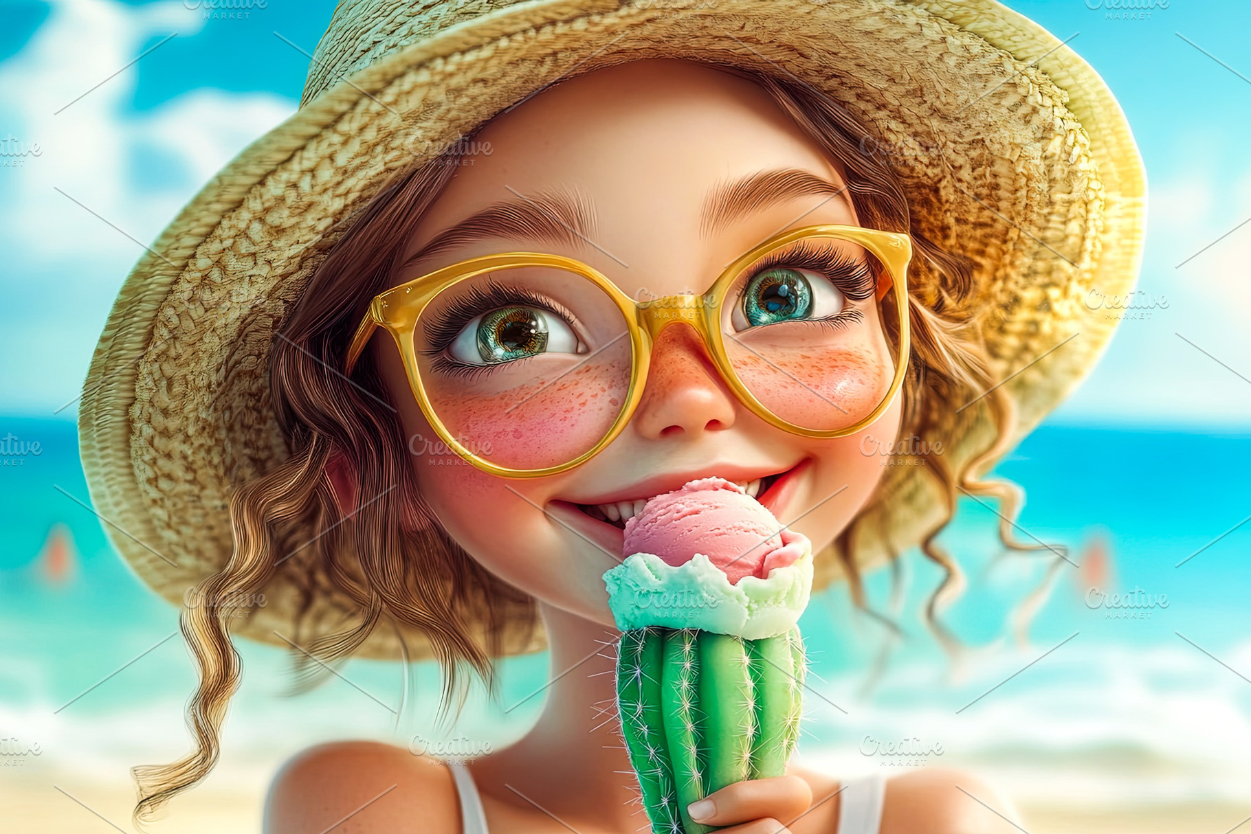 Cute Girl with Cactus Ice Cream at the Beach, a Holiday Photo by Ales Munt