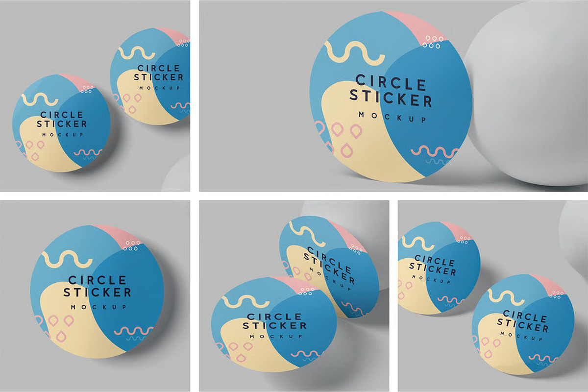 Round Sticker Mockups, a Packaging Mockup by megostudi0 (Photo 1 of 7)