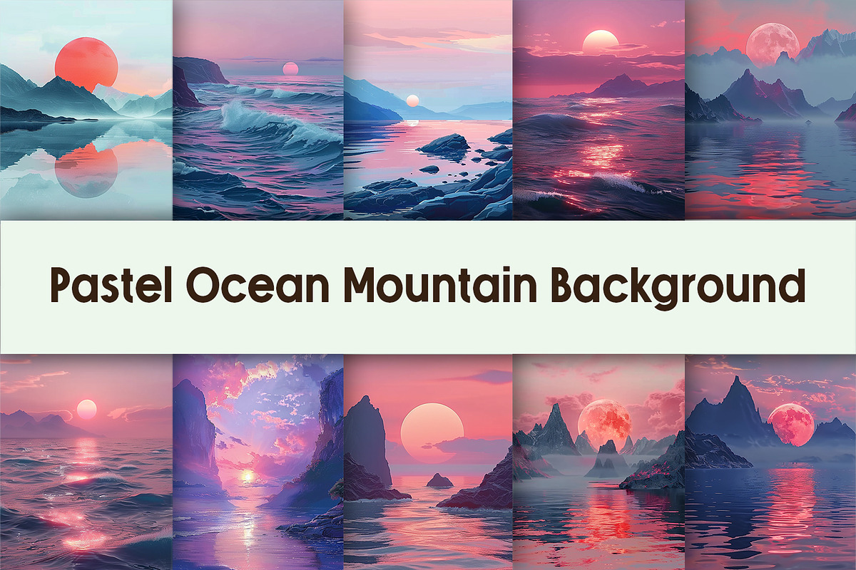 Pastel Ocean Mountain Background, a Background Graphic by AdriOP