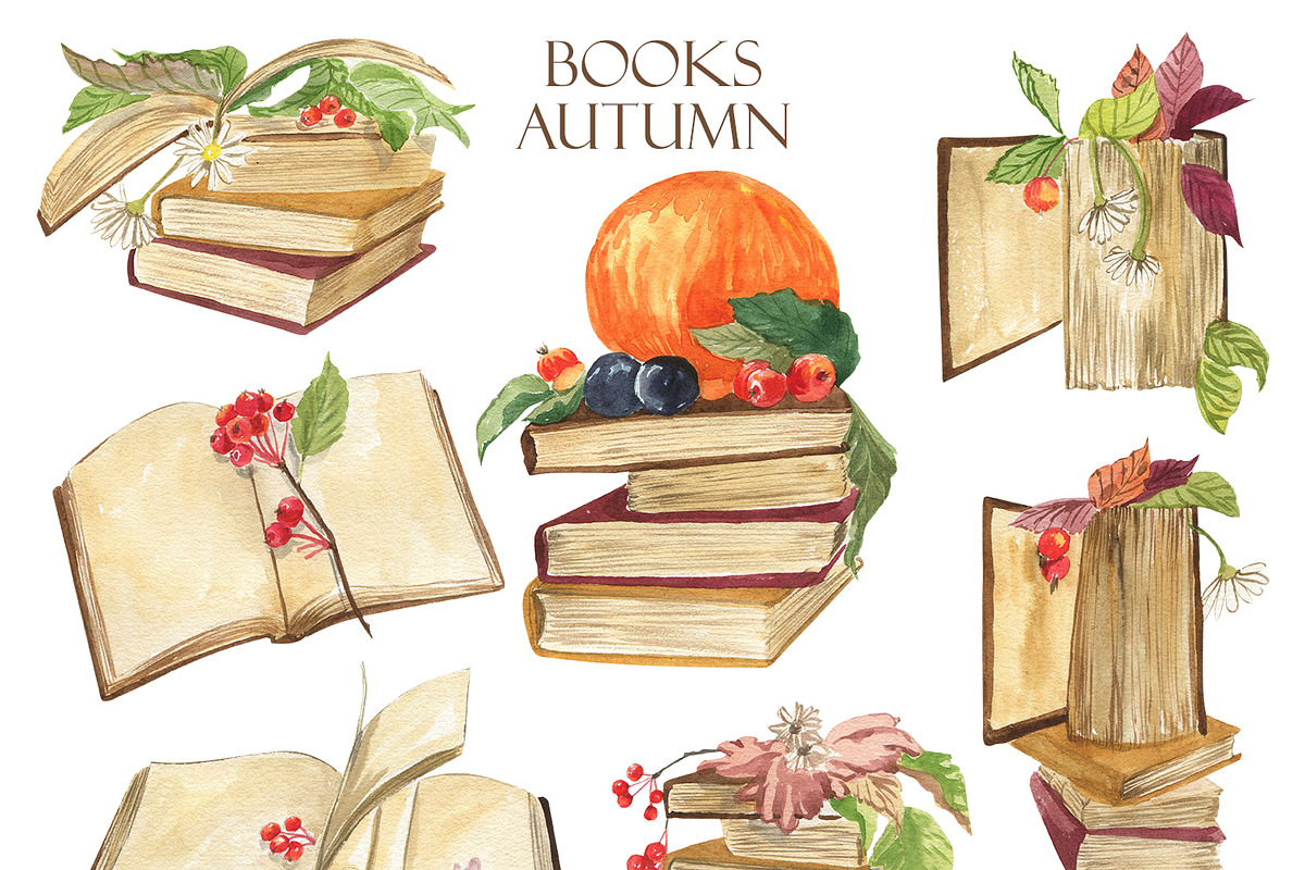 Books. Autumn., an Illustration by Love Watercolor Store (Photo 2 of 5)